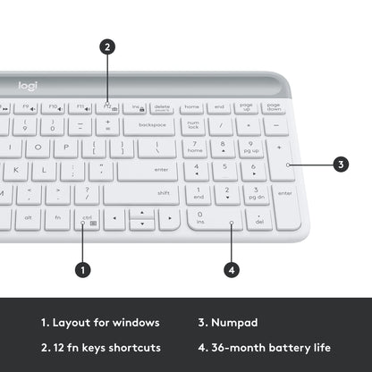 Logitech MK470 Slim Wireless Combo Compact Keyboard and Mouse - Off White