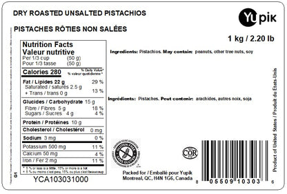 Yupik Roasted Unsalted Pistachios in Shell – 1 kg Bulk Pack, Gluten-Free & Kosher
