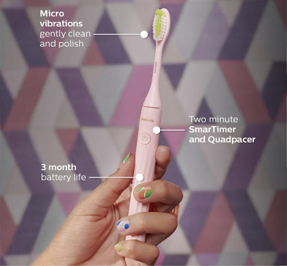 Philips One by Sonicare Battery Toothbrush, Brush Head Bundle, Manhattan Pink, BD3003/AZ Philips Sonicare