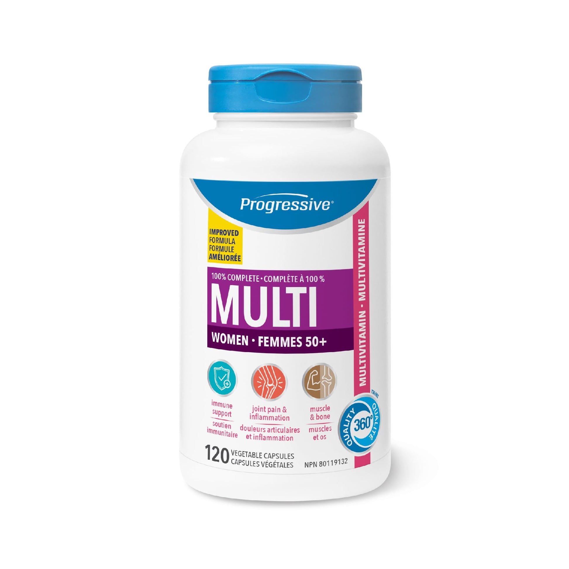 Progressive Advanced Multivitamin for Women 50+, with Black Cohosh, Chastetree, Maca, Turmeric, and CoQ10. Supports Menopause, Immunity, Heart Health, Joint Health, and Inflammation, 100% Complete, Canadian-Made, 120 Count - Available at All In One Marketplace Canada
