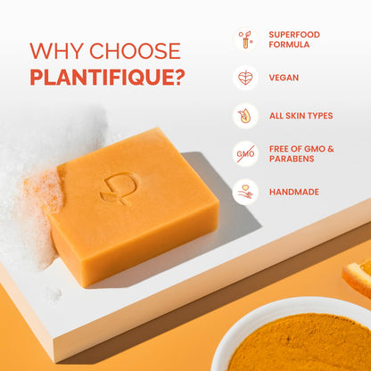 PLANTIFIQUE Kojic Acid Soap for Hyperpigmentation, Lab Tested - Turmeric Soap 2 Bars with Hyaluronic Acid, Collagen, Vitamin C for Dark Spots - Face Wash, 160g / 5.64 oz