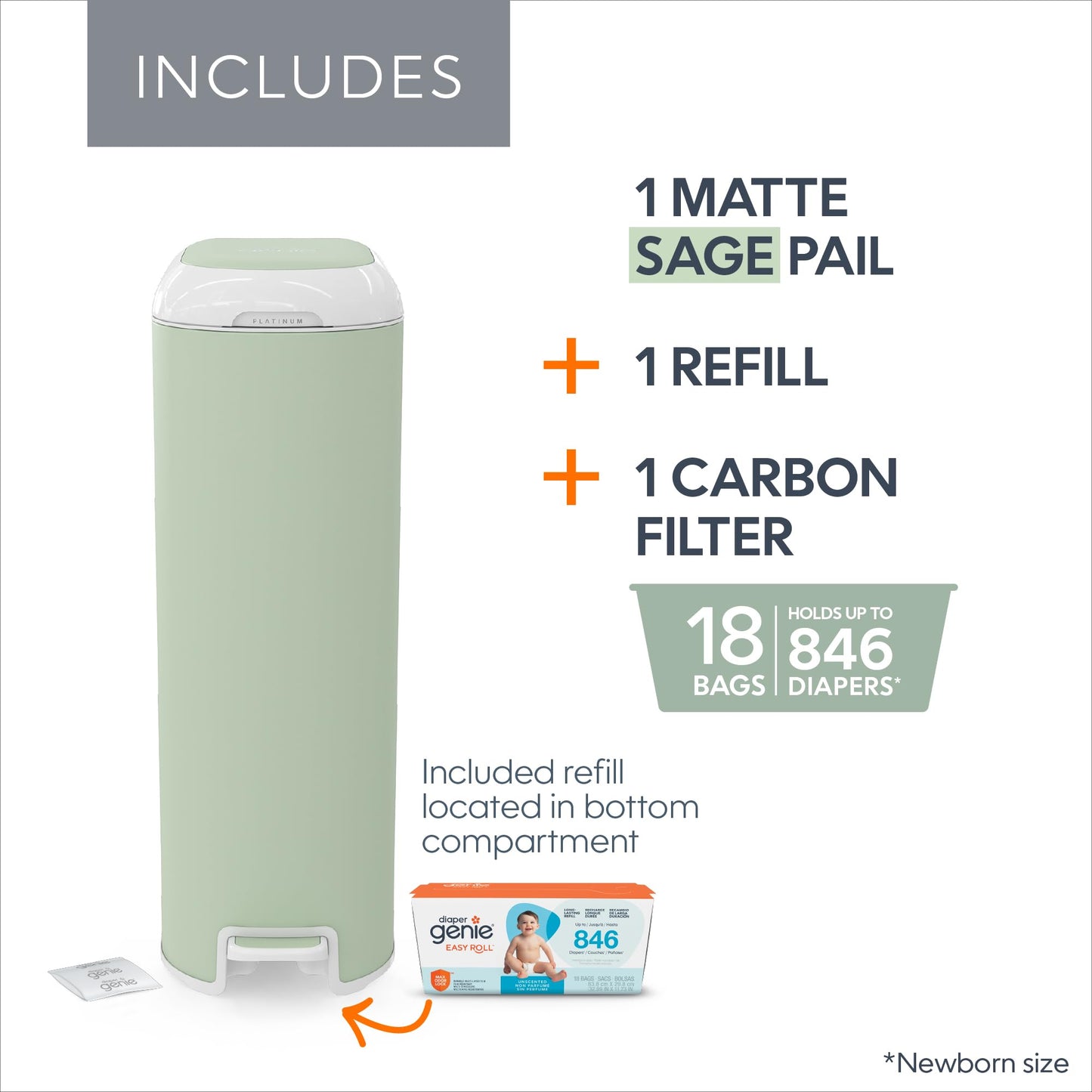 Diaper Genie Platinum Pail with Easy Roll Refill 18 bags, Stainless Steel 🍁 All In One Marketplace Canada