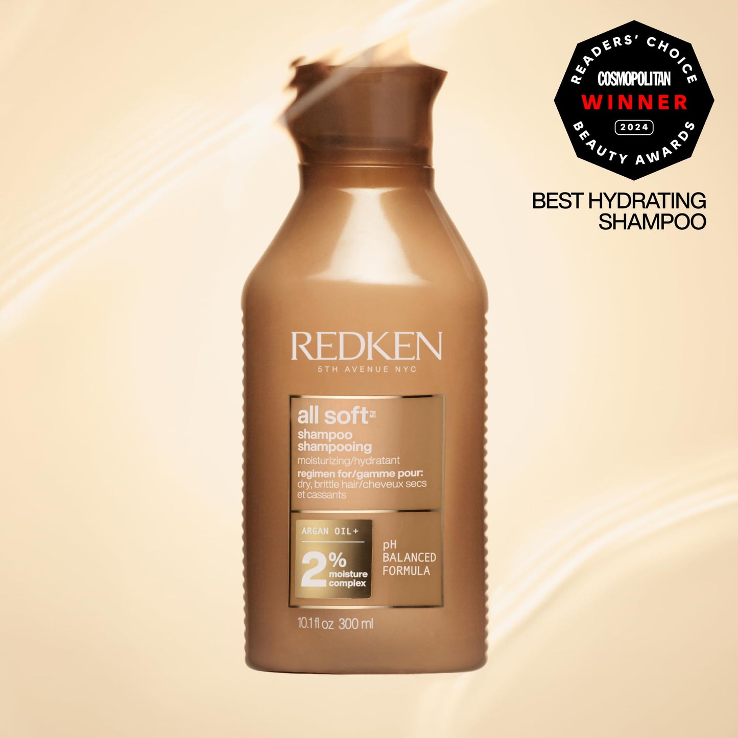 Redken All Soft Shampoo, For Dry/Brittle Hair, Moisturizes & Provides Intense Softness and Shine, With Argan Oil