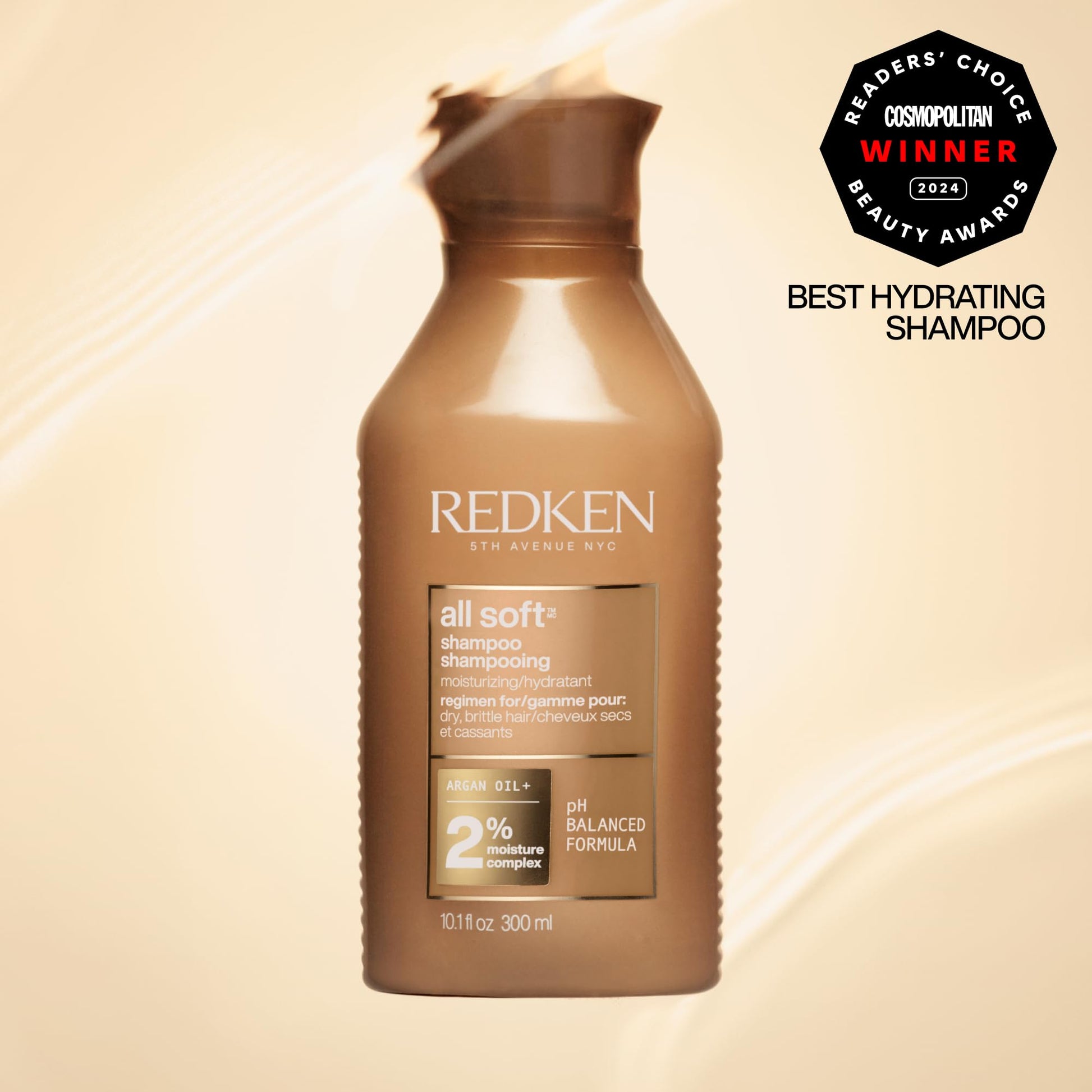 Redken All Soft Shampoo, For Dry/Brittle Hair, Moisturizes & Provides Intense Softness and Shine, With Argan Oil