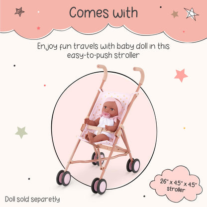 LullaBaby Baby Doll Stroller, Foldable Star-Print Toy Stroller, Accessory LullaBaby