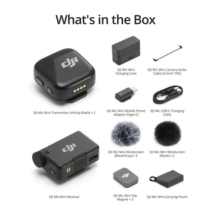 DJI Mic Mini (2 TX + 1 RX + Charging Case), Wireless Lavalier Microphone for Camera/iPhone/Android, Ultralight, Detail-Rich Audio, 48h Use, Noise Cancelling, Automatic Limiting, Vlog, Streaming