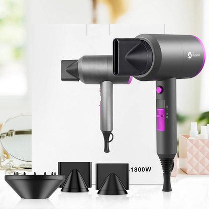 Slopehill Professional Ionic Hair Dryer, Powerful 1800W Fast Drying Low Noise Blow Dryer with 2 Concentrator Nozzle 1 Diffuser Attachments for Home Salon Travel (Grey)