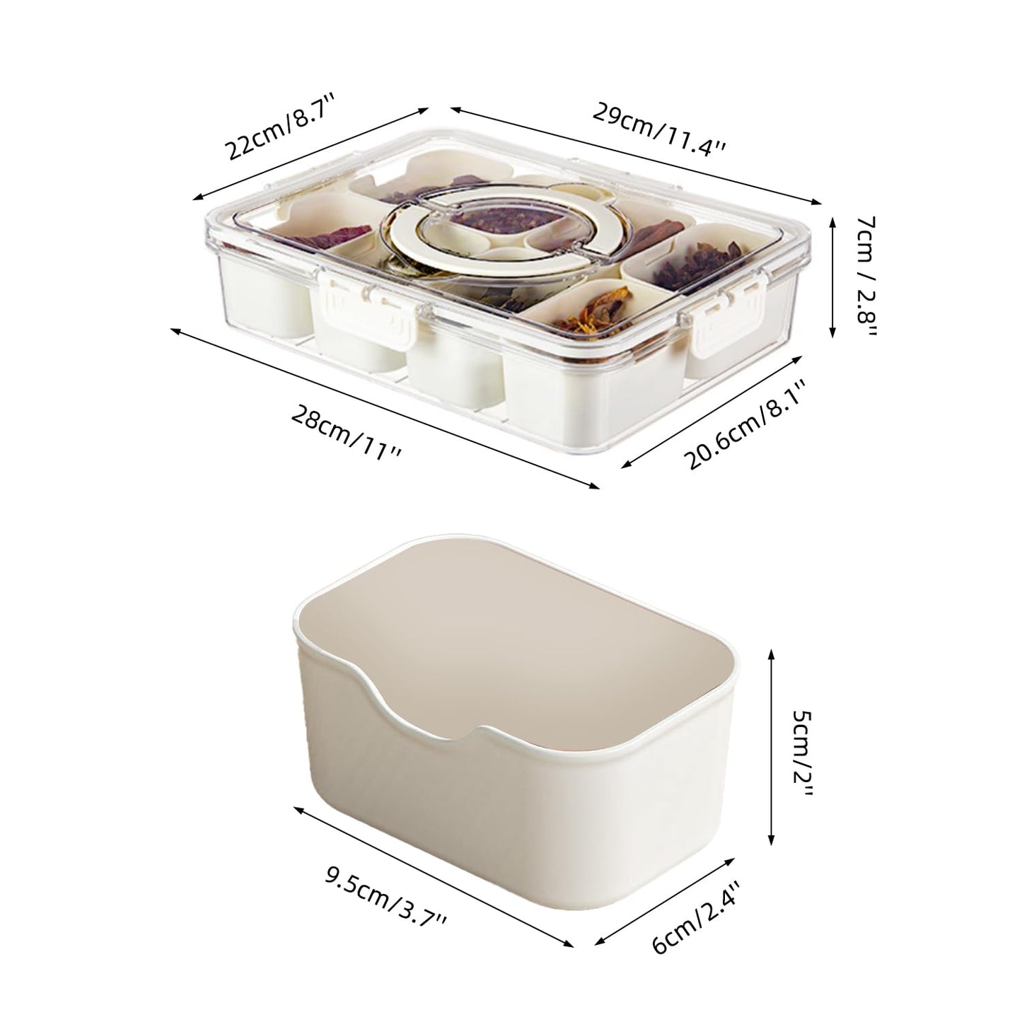 Pure Future 2-Pack Snackle Box Containers with Handles - Divided Serving Tray with Lids, 8 Compartments Charcuterie Box for Travel, Movie Nights & Parties (Hand Wash Only)