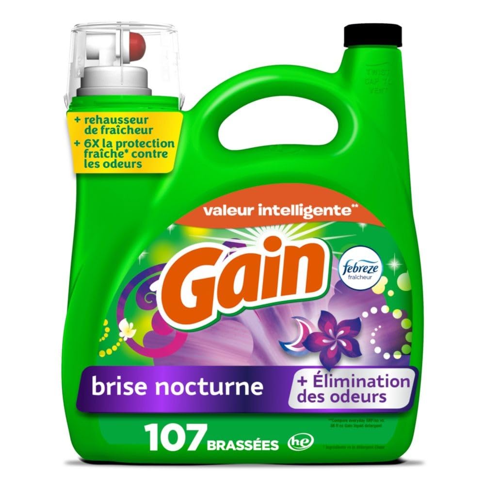 Gain Liquid Laundry Detergent, Moonlight Breeze Scent, Freshness + Odour Fighting, Laundry Detergent Liquid Soap, 107 loads, 4.5L