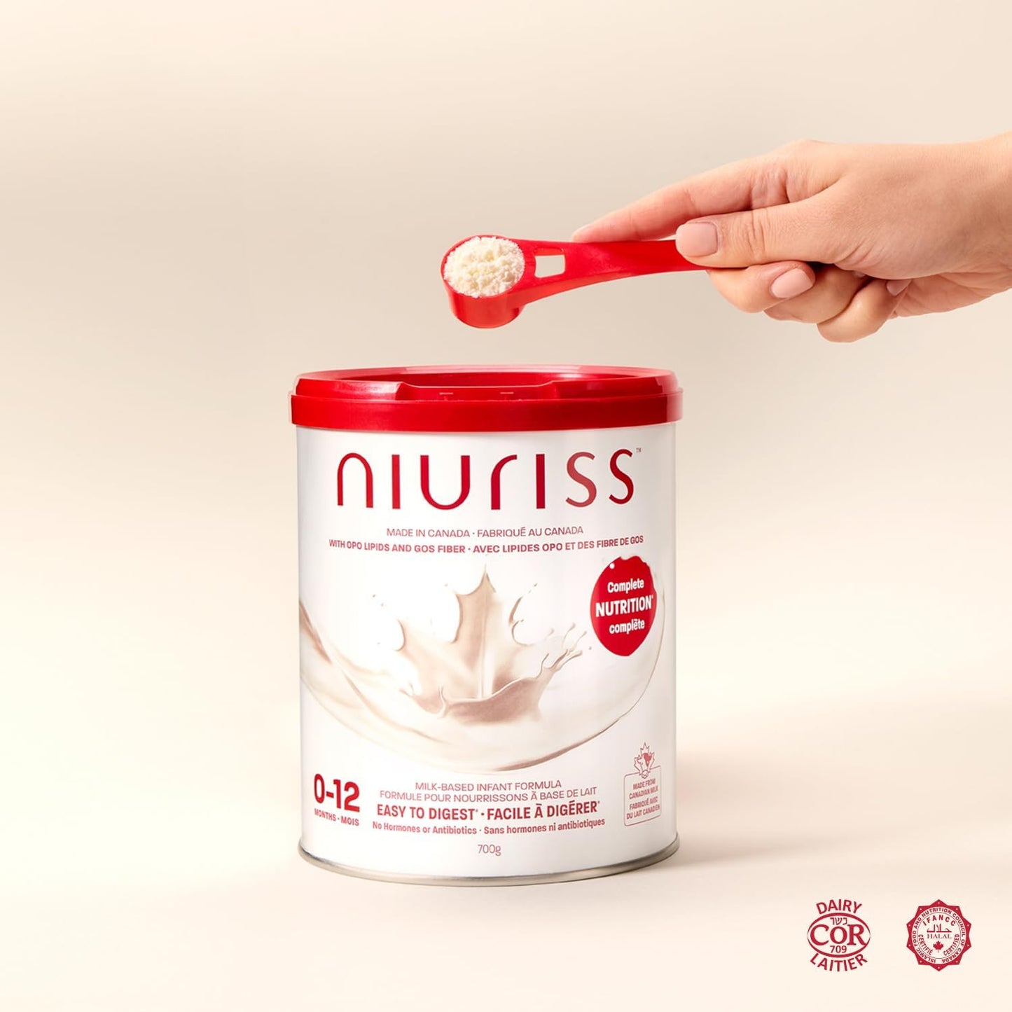 NIURISS Infant Formula – Canadian-Made with OPO Lipids, GOS Fiber & Canadian Milk – 700g (0-12 Months)