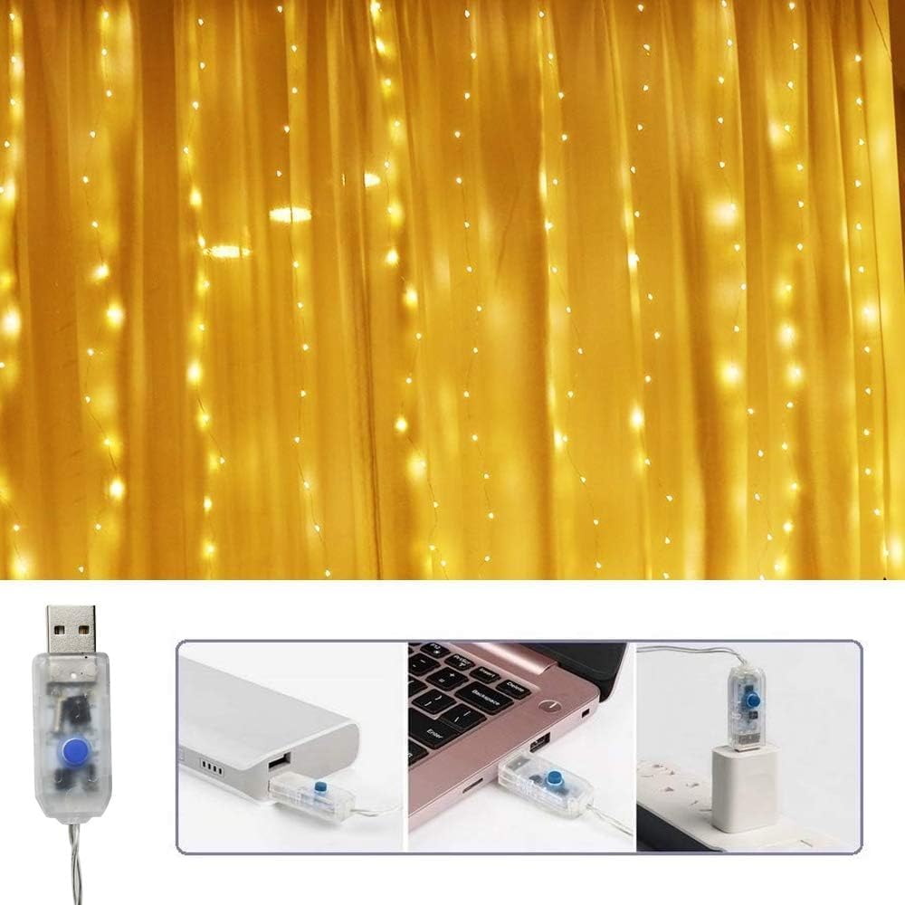 [Upgraded Version] 2 Pack Fairy Curtain Lights for Bedroom 600 LED, Christmas String Lights USB Plug in 8 Modes Wall Hanging Twinkle with Remote Control for Wedding Party Backdrop Decor Warm White 🍁 All In One Marketplace Canada