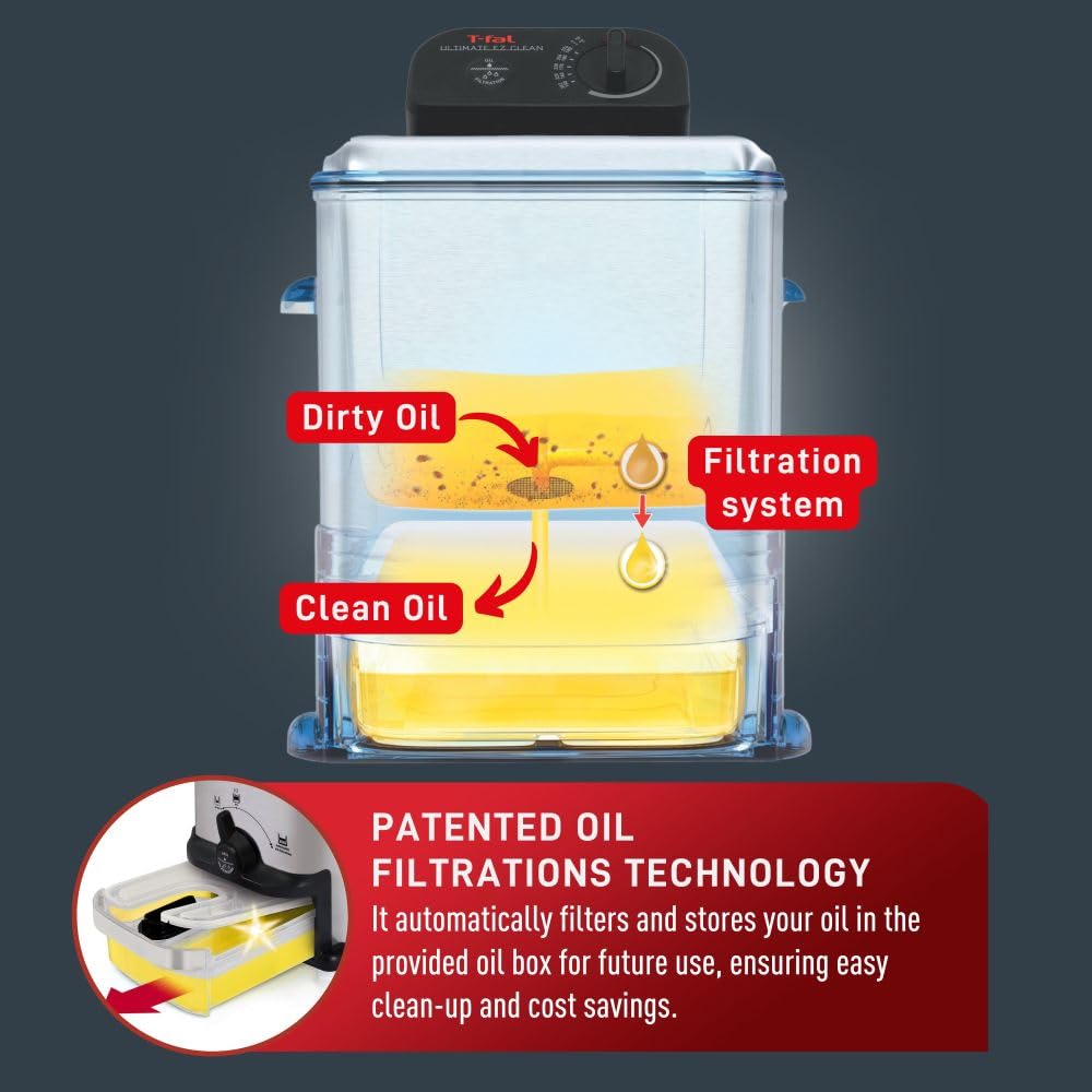 T-fal 3.5L Deep Fryer with Oil Filtration System: 1700W Stainless Steel Fryer, Dishwasher Safe Parts, Digital Timer, Adjustable Temperature Control for Perfect Golden Crispy Results T-Fal