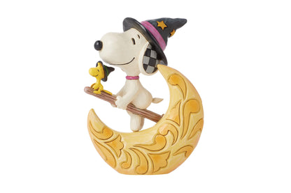 Enesco Peanuts by Jim Shore Halloween Snoopy and Woodstock Witches on Moon Figurine, 5.91 Inch, Multicolor