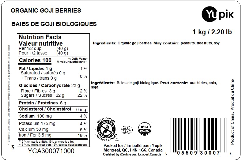 Yupik Organic Goji Berries - 1 kg Pure Wolfberries, Gluten-Free & Non-GMO Superfood