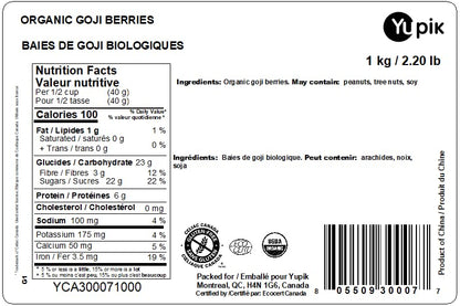 Yupik Organic Goji Berries - 1 kg Pure Wolfberries, Gluten-Free & Non-GMO Superfood