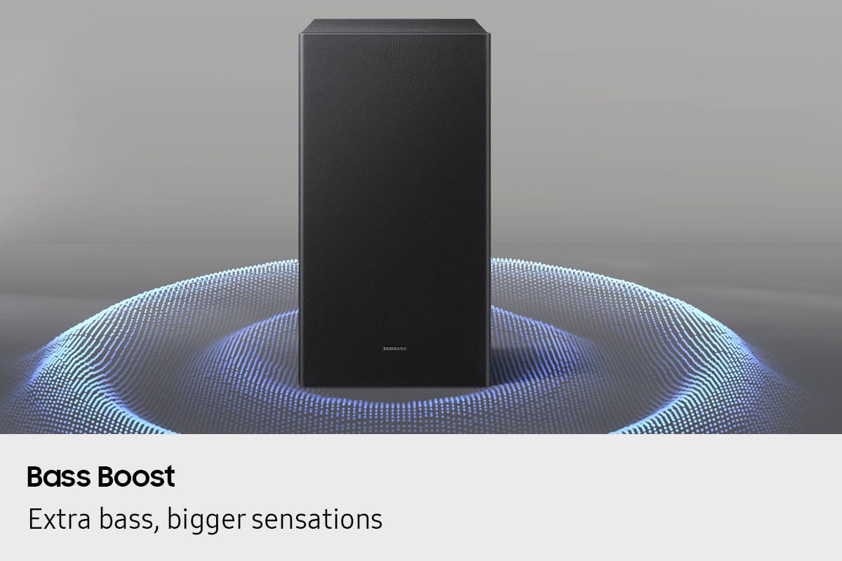 Samsung Sound Bar HW-B550F/ZC, 2.1 Channel, Subwoofer, 300 watts, Surround Sound, Bass Boost, Dolby Digital, DTS Virtual:X, Adaptive Sound, Bluetooth, HDMI ARC, Game Mode, Soundbar