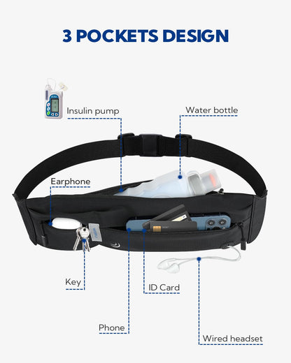 WATERFLY Running Belt Fanny Pack: Runner Marathon Jogging Waist Pack Sport Fitness Cell Phone Holder Pouch for Men Women Jogger Slim Stretchy Running Belt