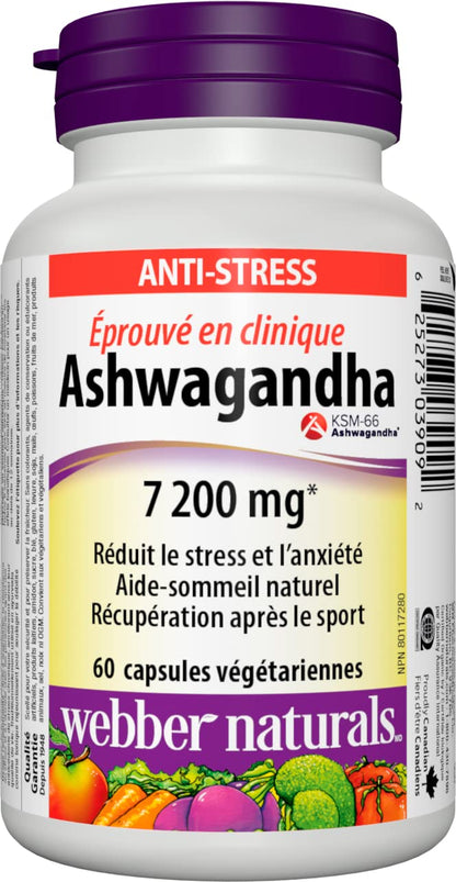 Webber Naturals Ashwagandha 7200 mg, 60 Capsules, Clinically Proven KSM-66 Ashwagangha, Helps Increase Resistance to Stress and Anxiety, Vegan