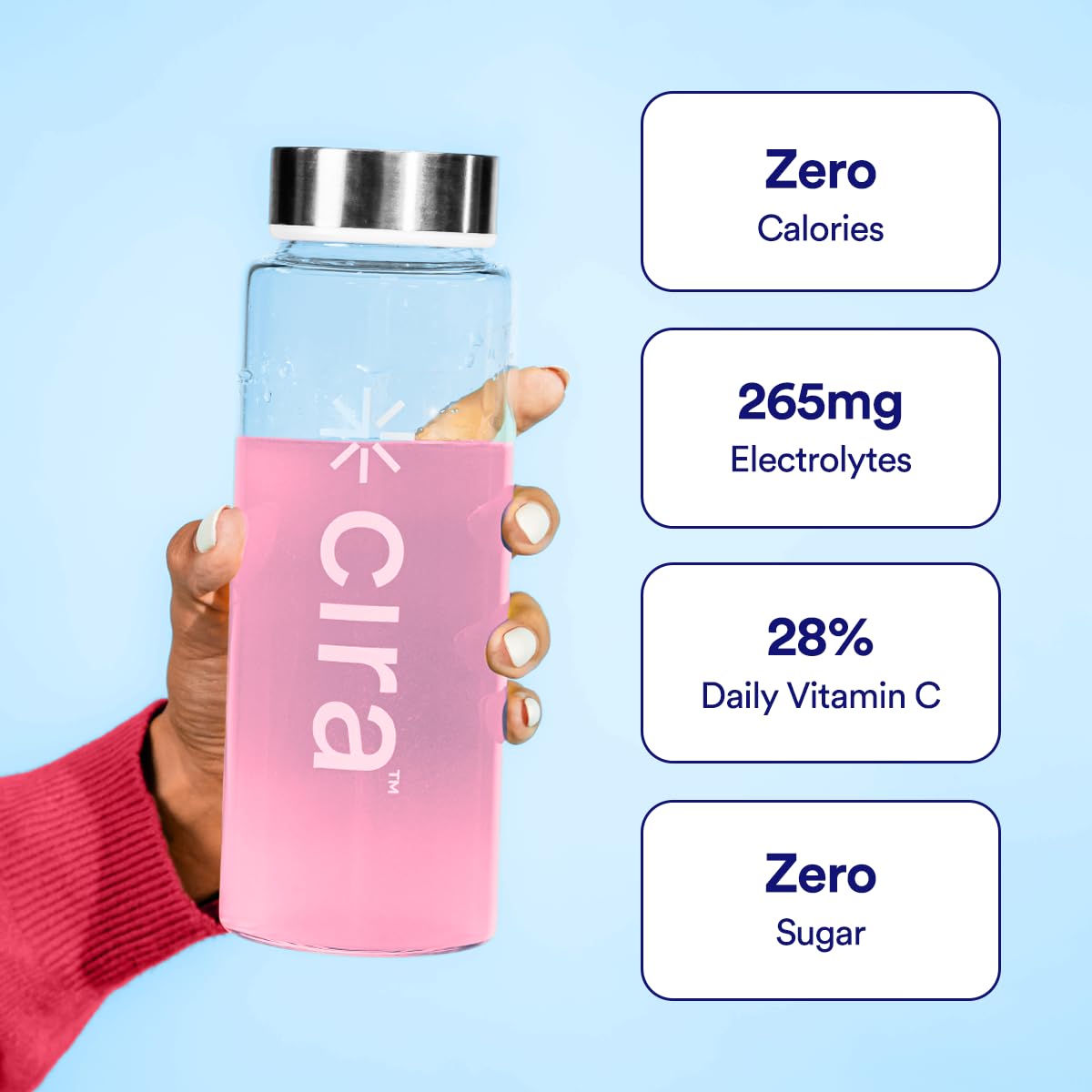 Cira Hydration Electrolytes Powder - Daily Electrolyte Powder, Sugar Free, Naturally Sweetened w/Stevia, Hydration Powder w/Himalayan Salt for Dehydration Relief - Raspberry Hibiscus, 45 Servings