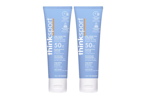 Thinksport SPF 50 plus Mineral Sunscreen, 3 Oz., Natural Sunblock for Sports & Active Use - Water Resistant - Sun Screen for Sun Protection, Pack of 2 - Available at All In One Marketplace Canada