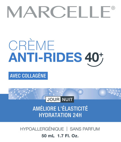Marcelle Anti-Wrinkle Cream 40+, Day & Night, Anti-Aging Cream, Reduces Fine Lines & Wrinkles, 24H Hydration, Fragrance-Free, Hypoallergenic, Cruelty-Free, 50 mL