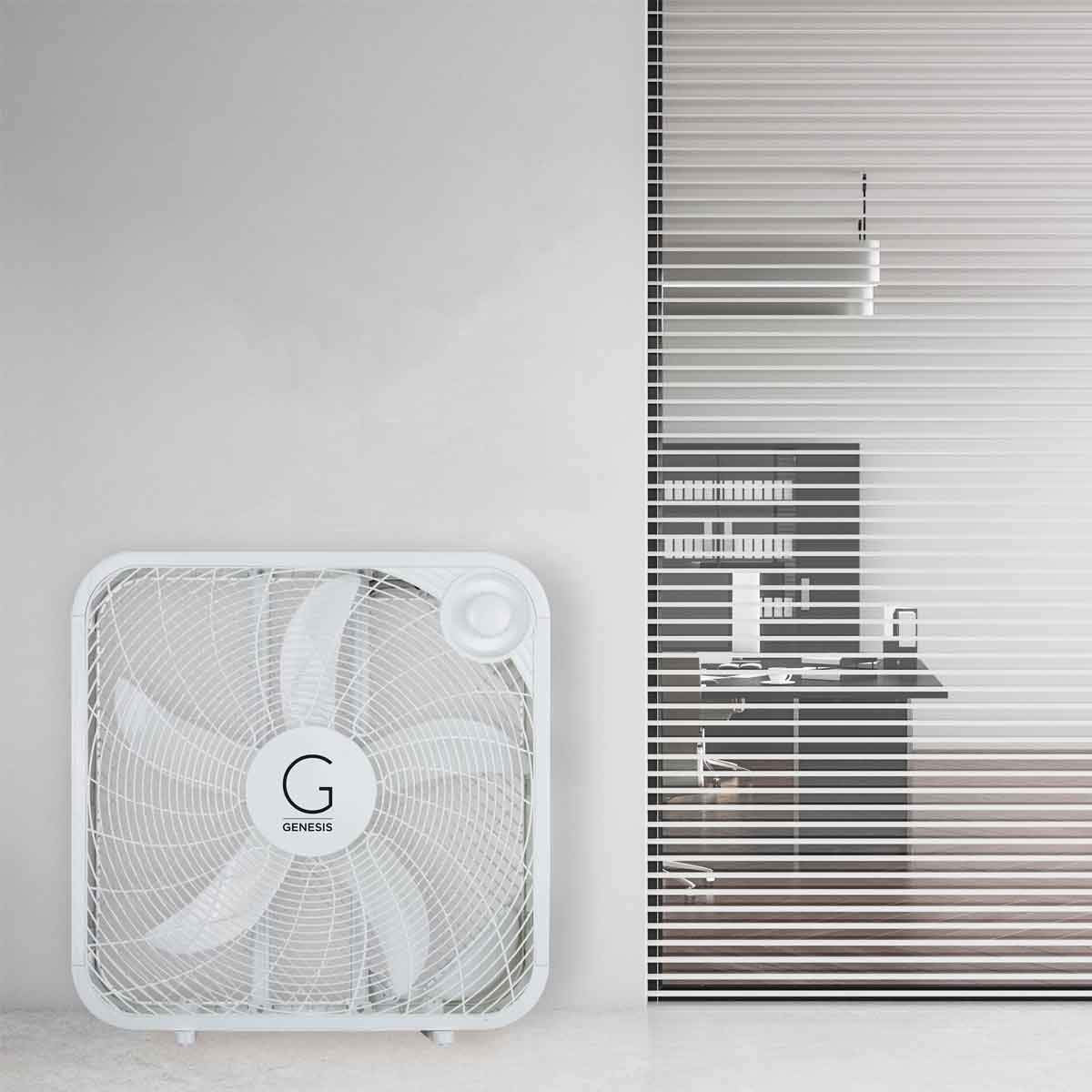 Genesis 20" Box Fan, 3 Settings, Max Cooling Technology, Carry Handle, White (G20BOX-WHT) Genesis
