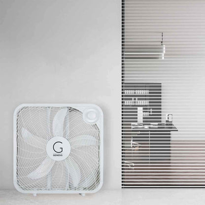 Genesis 20" Box Fan, 3 Settings, Max Cooling Technology, Carry Handle, White (G20BOX-WHT) Genesis