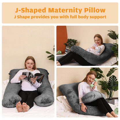 Chilling Home 59 Inch Pregnancy Pillow for Sleeping, Maternity Pillow for Pregnant Women, Full Body Pillow for Adults, Comfort U Shaped Pregnancy Pillow with Removable Washable Velvet Cover, Dark Grey - Available at All In One Marketplace Canada