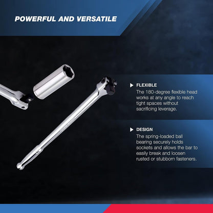 Neiko 00200A 1/2" Drive Extension Breaker Bar | 15" Length | Rotating Flex Head | CR-V Steel