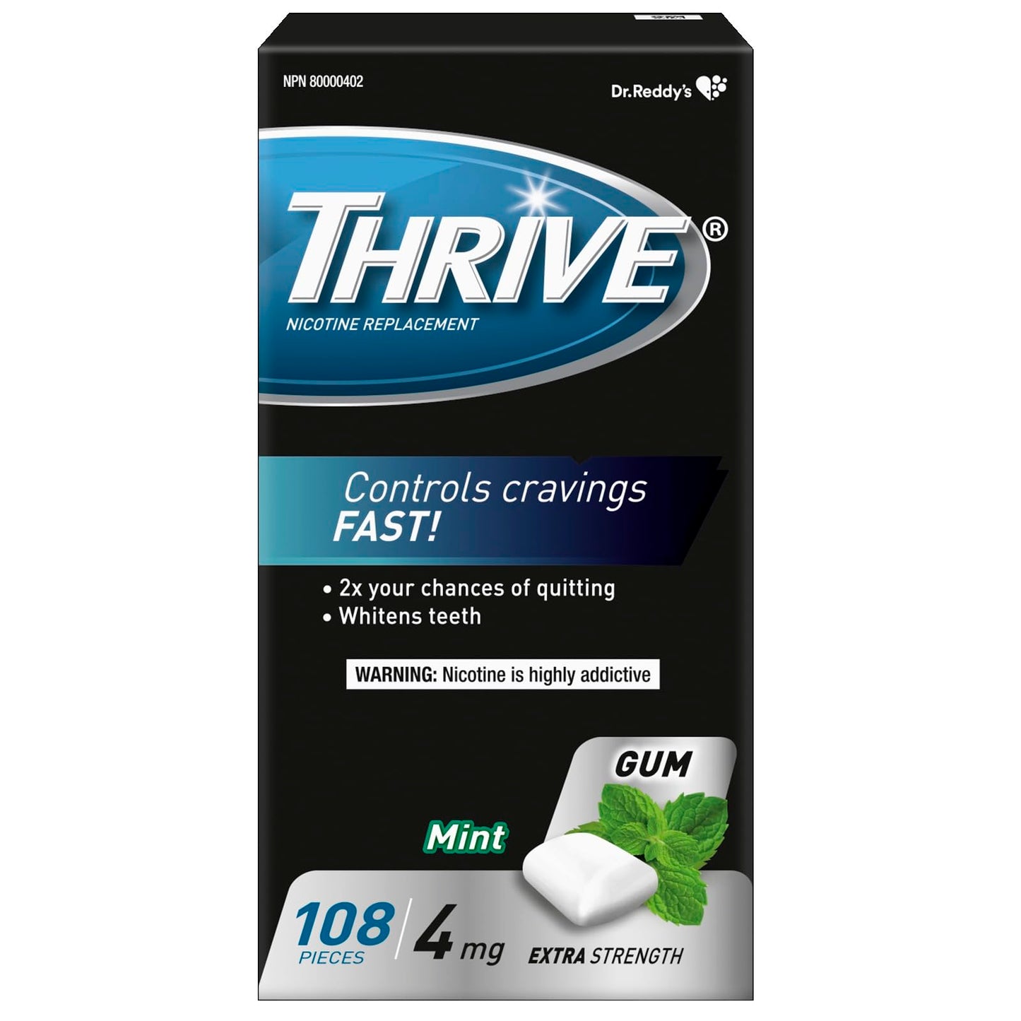 Thrive Nicotine Replacement Gum, 4mg Extra Strength, Mint, 108 Count Thrive