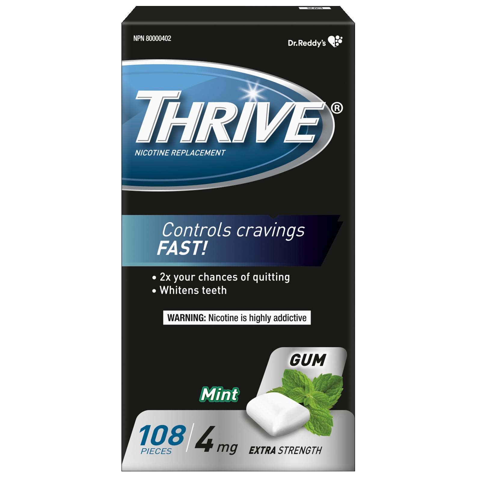 Thrive Nicotine Replacement Gum, 4mg Extra Strength, Mint, 108 Count Thrive