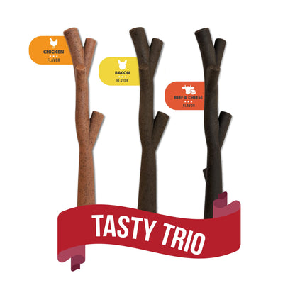 Zeus NOSH Chew Sticks Dog Toy, Assorted 3 Count (Chicken, Bacon, Beef) Zeus