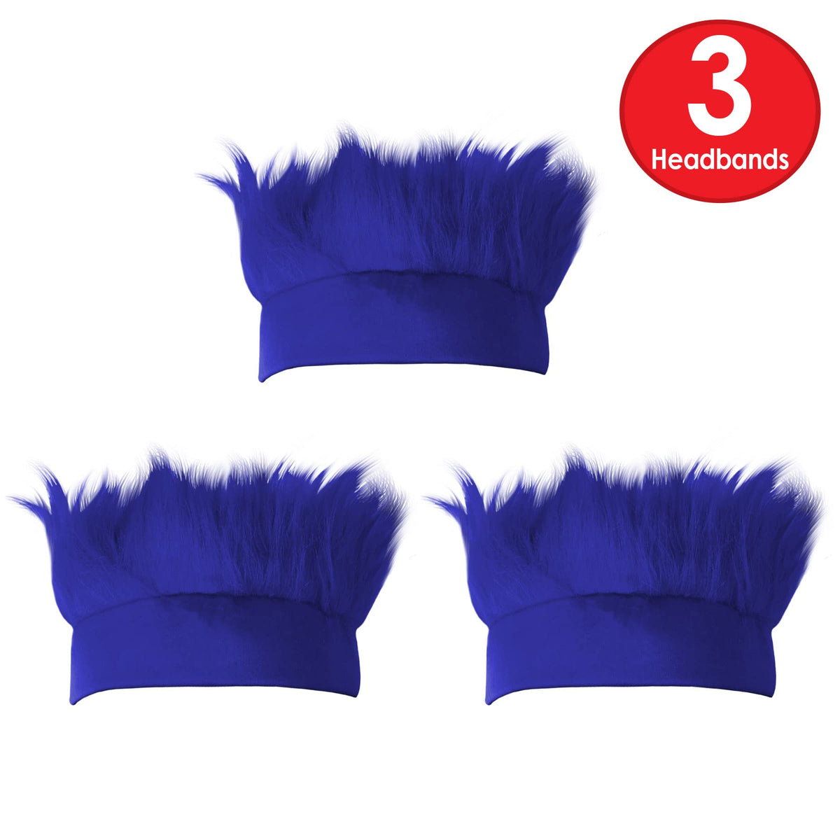 Lot de 3 bandeaux à cheveux hirsutes bleus Beistle, accessoires de costume de troll pour Halloween, couvre-chef pour l'esprit scolaire