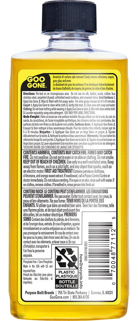 Goo Gone Adhesive Remover - 2 Pack - 8 Ounce - Surface Safe Adhesive Remover Safely Removes Stickers Labels Decals Residue Tape Chewing Gum Grease Tar Crayon Glue