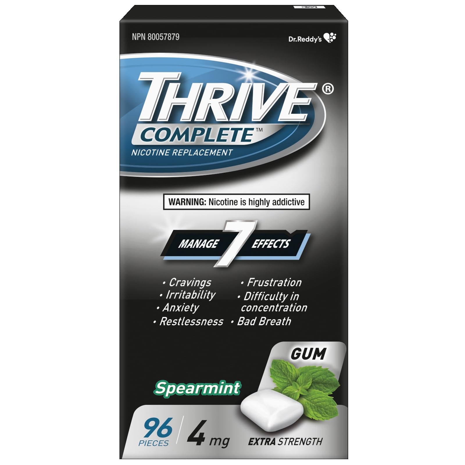 Thrive Complete Nicotine Replacement Gum, 4mg Extra Strength, Spearmint, 96 Count Thrive