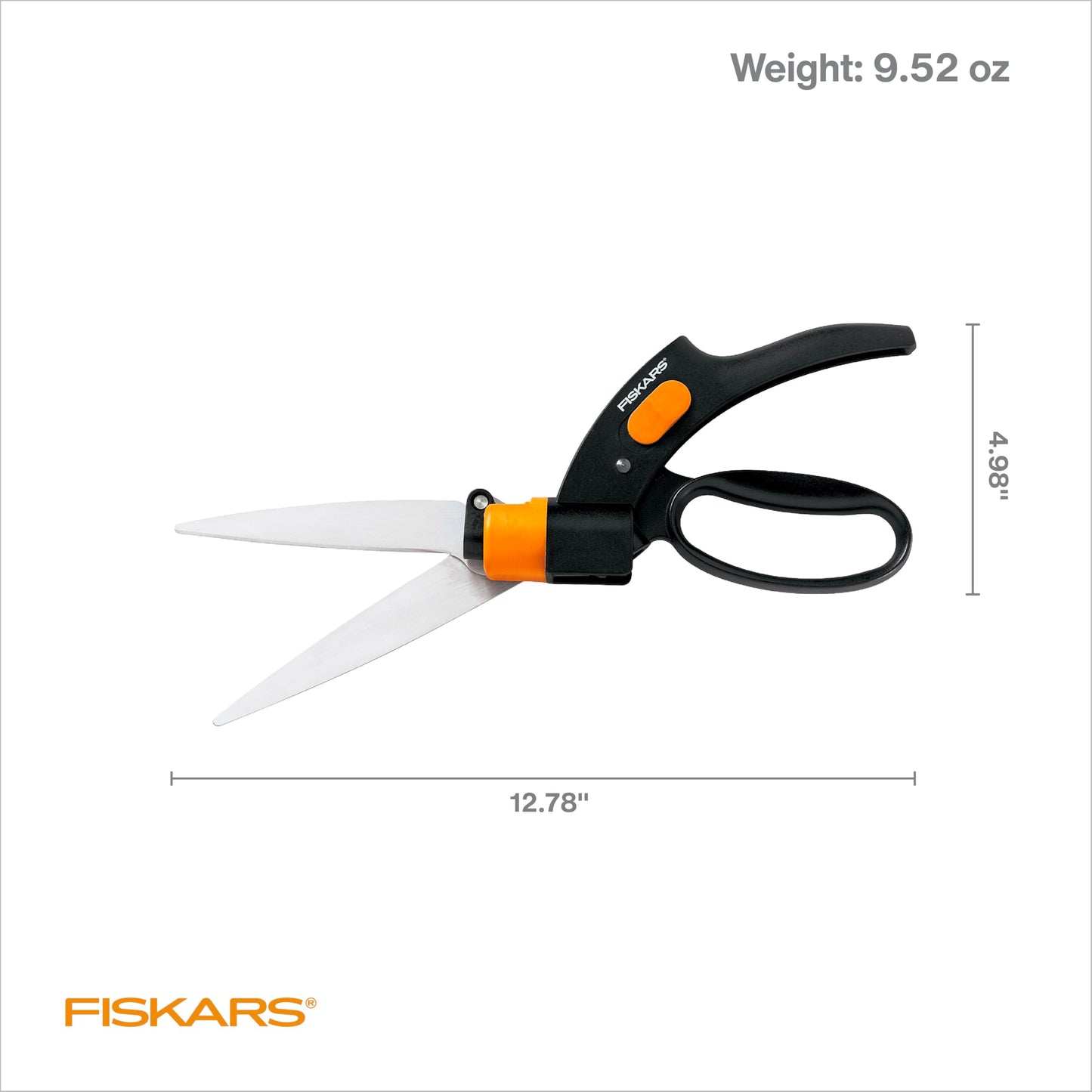 Fiskars Shear Ease Grass Shears - 5" Stainless Steel Blades - 360-Degree Swivel Blade Plant Cutting Scissors - Garden Shears and Grass Cutter Fiskars