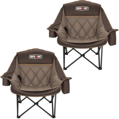 Overmont Oversized XL Camping Chair for Adults - 450lbs Support Heavy-Duty Padded Folding Chair with Side Pocket Cup Holder Cooling Bag for Outdoor Sports Garden Beach Fishing Lawn Khaki 2pcs 🍁 All In One Marketplace Canada