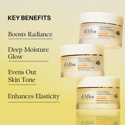 d'alba Piedmont Vita Toning Capsule Cream, Glass Skin with Vita-Cera Oil Capsules, Deep Hydration Face Moisturizer (55g) - Available at All In One Marketplace Canada