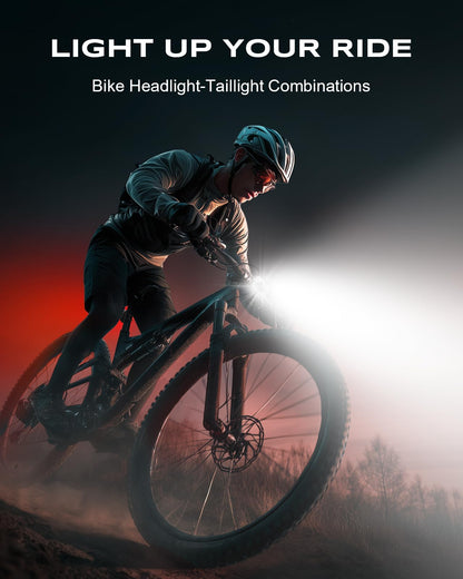 WOCBUY Bike Lights, Ultra-Slim & Lightweight Rechargeable Bicycle Lights Set, [5+6 Modes] Dual USB-C Bike Lights Front and Back, IP65 Waterproof Bicycle Lights for Night Riding Road Mountain Cycling - Available at All In One Marketplace Canada
