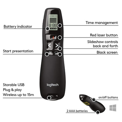 Logitech Professional Presenter R800 Wireless Presentation Clicker - Black