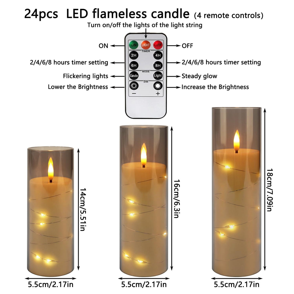 Pack of 24 Flickering Flameless Candles with Remote and 2/4/6/8 H Timer Led Embedded Light String Grey Candles(D2.17 x H 5" 6" 7") Moving Wick Candles for Christmas & &Wedding & Home Decor... 🍁 All In One Marketplace Canada