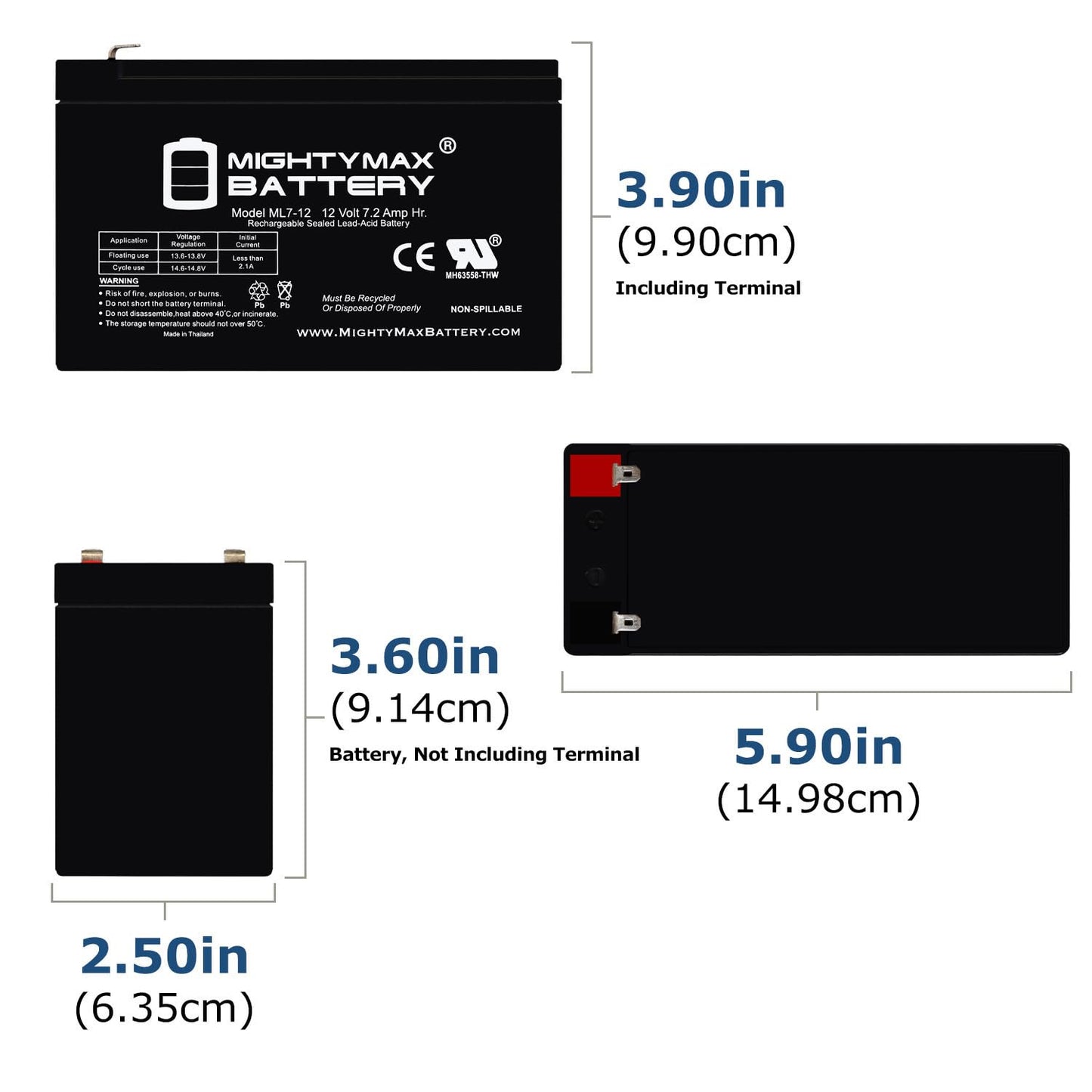 ML7-12 - 12 Volt 7.2 AH SLA Battery - Mighty Max Battery Brand Product, Black - Available at All In One Marketplace Canada