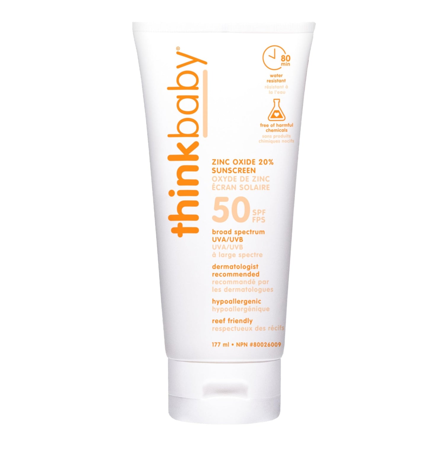 Thinkbaby - Safe Sunscreen SPF 50+, Broad Spectrum Protection - 6oz