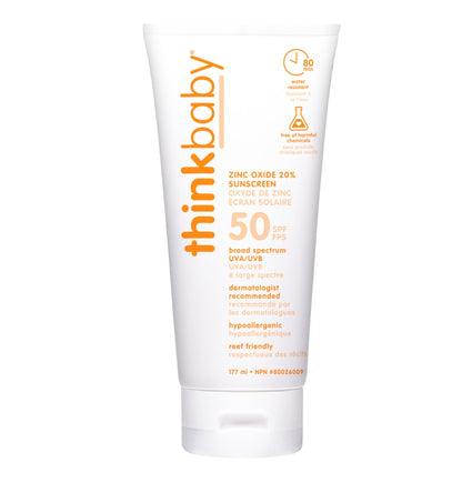 Thinkbaby - Safe Sunscreen SPF 50+, Broad Spectrum Protection - 6oz