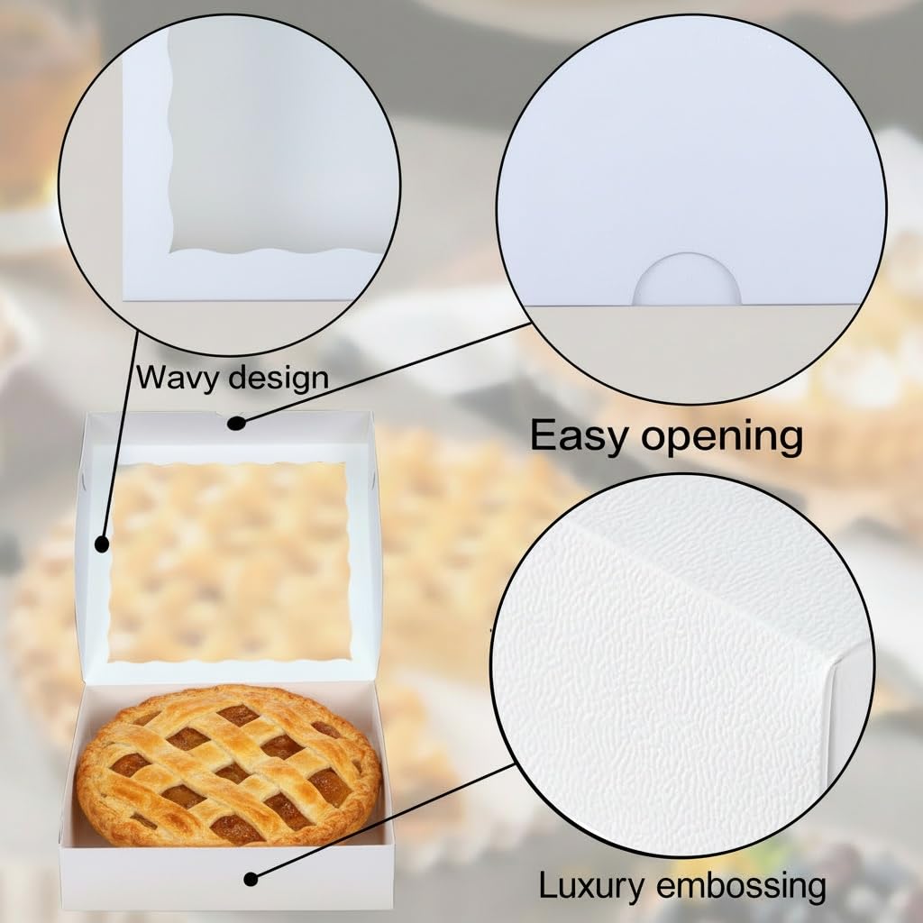 TEMLQPACK 50pcs 9x9x2.5 Inches White Bakery Boxes - Cookies, Pie, Chocolate Covered Strawberries, Breakable Heart, Charcuterie Boxes for Valentine's & Christmas 🍁 All In One Marketplace Canada