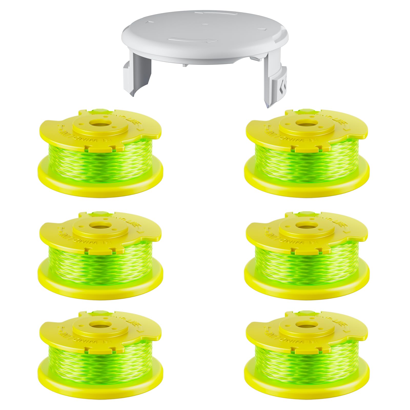 7 Pcs AC80RL3 Replacement Trimmer String for Ryobi One Plus+,0.080" Diameter String Trimmer Refll and AC14HCA Cover Cap Compatible with Ryobi 18v,24v,and 40v Cordless Trimmers(6 Spools+1 Cap)