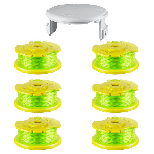 7 Pcs AC80RL3 Replacement Trimmer String for Ryobi One Plus+,0.080" Diameter String Trimmer Refll and AC14HCA Cover Cap Compatible with Ryobi 18v,24v,and 40v Cordless Trimmers(6 Spools+1 Cap)