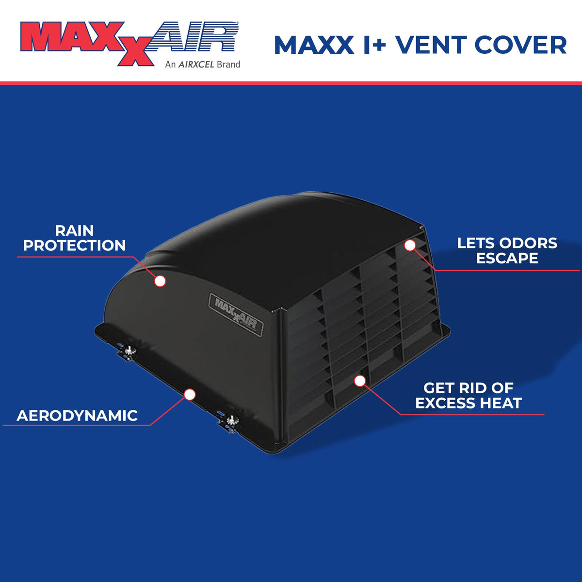 MAXXAIR Maxx I+ Vent Cover for RV Roof Vents - Sleek, Updated Design, Easy Installation, Zero-Leak Protection, Compatible with Many Popular Roof Vents, Black (00-933052)