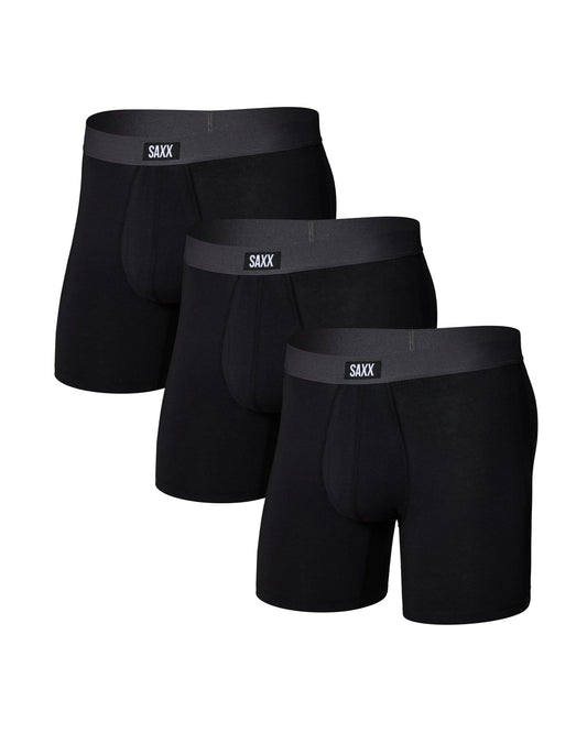SAXX Underwear Co. Men's Core Cotton Boxer Brief Fly 3-Pack, Black/Graphite, Large