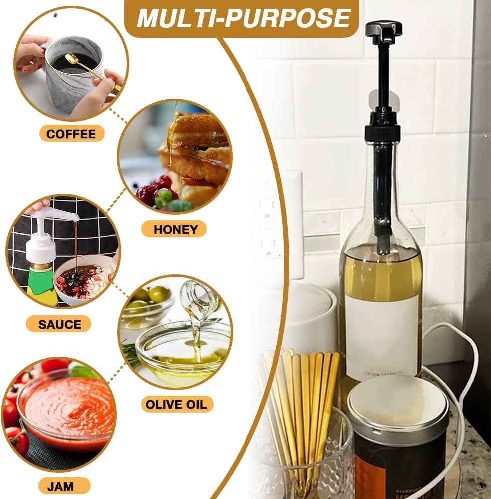 8 Pack Gold Coffee Syrup Pump Dispenser, Compatible with 25.4 Oz/750ml Bottles, Great for Home & Coffee Bar Drinking Mixes, Tea, Beverage, Cocktails, Plus Spoons - Available at All In One Marketplace Canada
